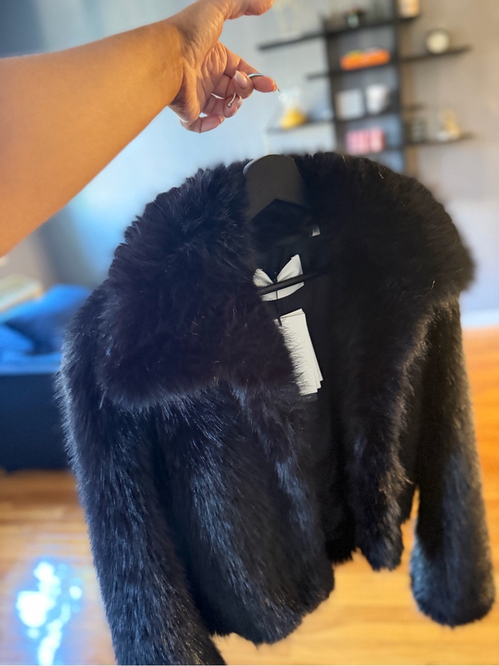 Aritzia Black Faux Fur Cropped Jacket